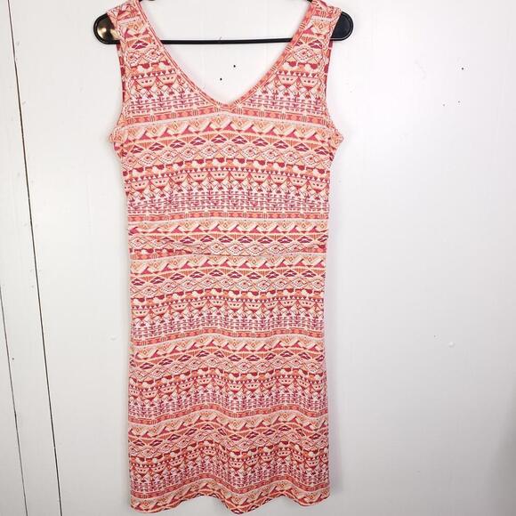 Title Nine Dress Womens Small Stretchy Summer Casual V Neck Printed Colorful - Picture 1 of 10